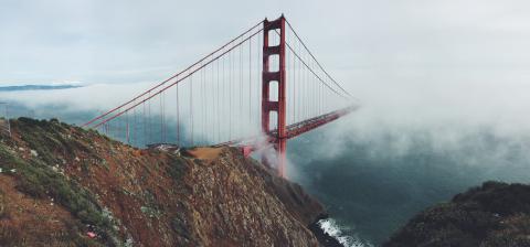 Golden Gate Bridge, San Francisco, disappears into the fog 