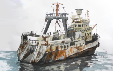 fishing trawler (acrylic)